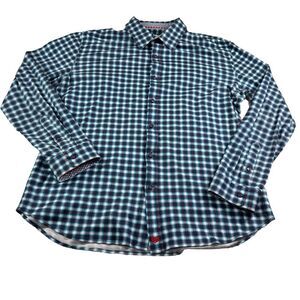Butter Cloth Shirt Mens Blue Teal Plaid Flip Cuff Button Up XXL‎ Flannel